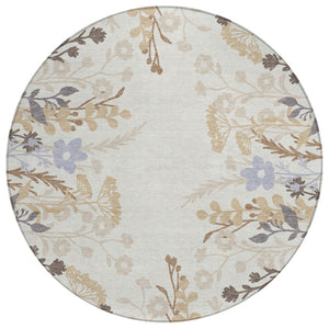 HomeRoots 8' Stylish Ivory Khaki & Gray Round Floral Washable Area Rug for Indoor/Outdoor Spaces, Durable & Easy Care 659882