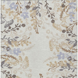 HomeRoots 8' X 10' Durable Floral Indoor Outdoor Area Rug - Stylish Ivory Khaki Gray Design, Machine Washable 659883