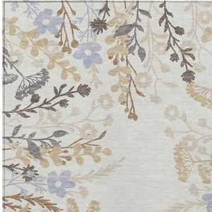 HomeRoots 8' X 10' Durable Floral Indoor Outdoor Area Rug - Stylish Ivory Khaki Gray Design, Machine Washable 659883