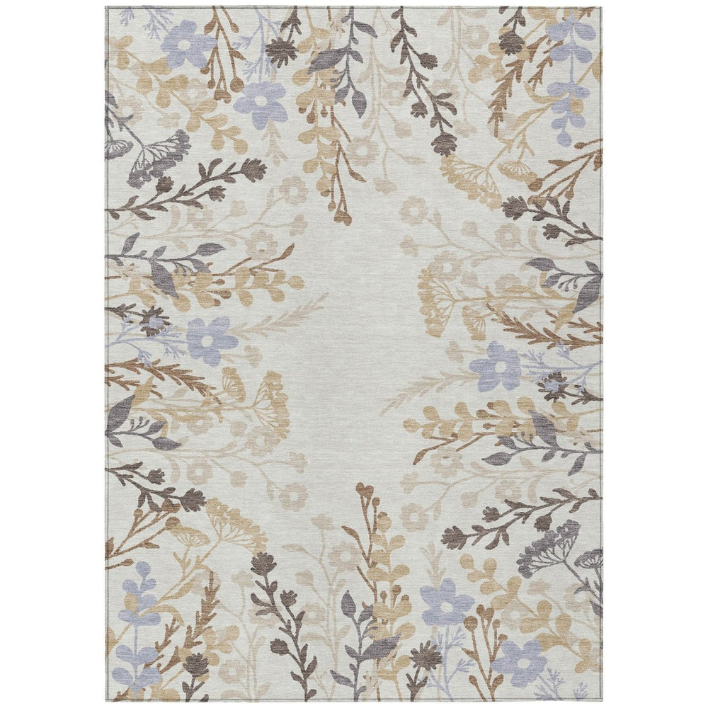 HomeRoots 9' X 12' Elegant Floral Washable Area Rug - Durable Indoor/Outdoor Design in Ivory, Khaki & Gray 659884