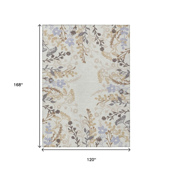 HomeRoots 10' X 14' Stunning Ivory Khaki Gray Floral Washable Area Rug for Indoor & Outdoor Spaces 659885