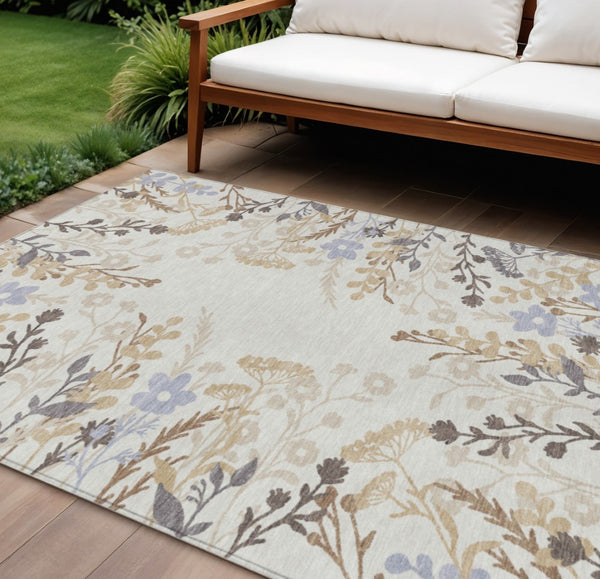 HomeRoots 10' X 14' Stunning Ivory Khaki Gray Floral Washable Area Rug for Indoor & Outdoor Spaces 659885