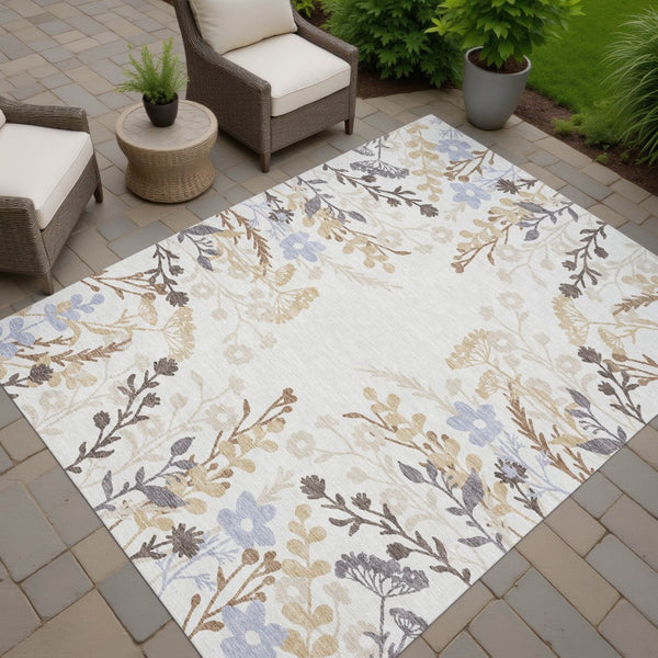 HomeRoots 10' X 14' Stunning Ivory Khaki Gray Floral Washable Area Rug for Indoor & Outdoor Spaces 659885