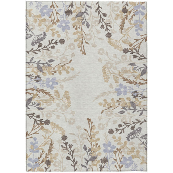 HomeRoots 10' X 14' Stunning Ivory Khaki Gray Floral Washable Area Rug for Indoor & Outdoor Spaces 659885