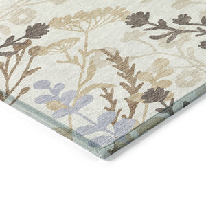 HomeRoots 10' X 14' Stunning Ivory Khaki Gray Floral Washable Area Rug for Indoor & Outdoor Spaces 659885