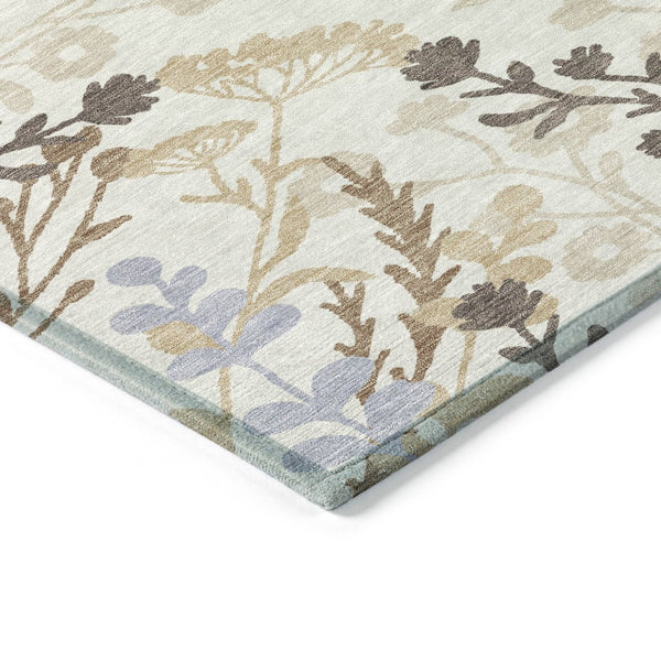 HomeRoots 10' X 14' Stunning Ivory Khaki Gray Floral Washable Area Rug for Indoor & Outdoor Spaces 659885
