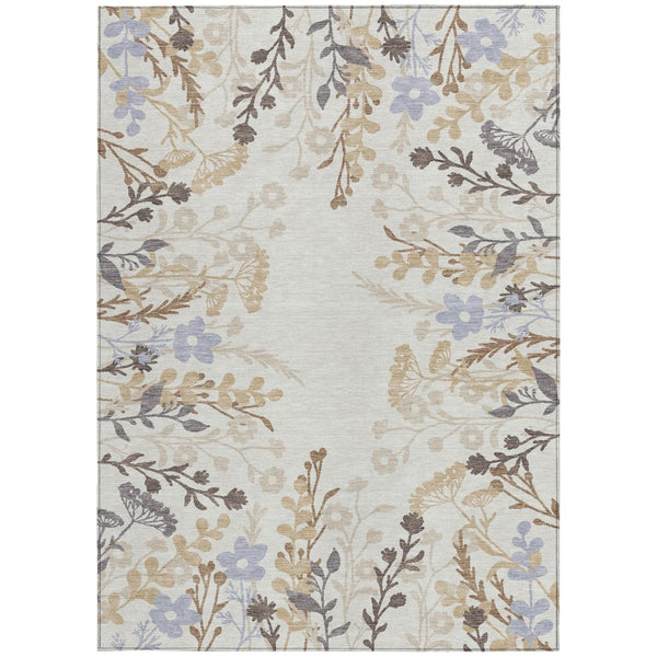 HomeRoots 10' X 14' Stunning Ivory Khaki Gray Floral Washable Area Rug for Indoor & Outdoor Spaces 659885
