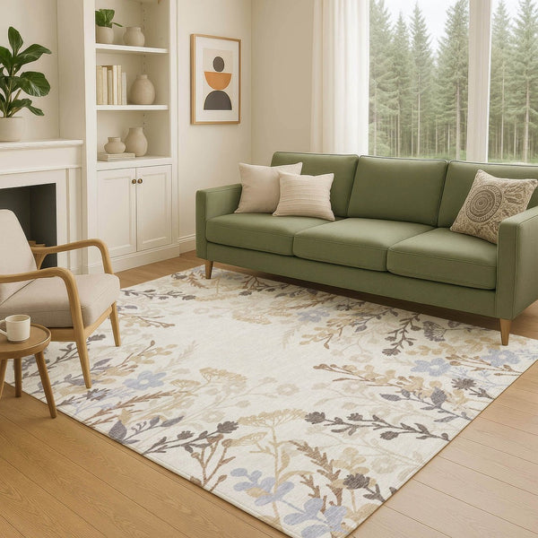 HomeRoots 10' X 14' Stunning Ivory Khaki Gray Floral Washable Area Rug for Indoor & Outdoor Spaces 659885