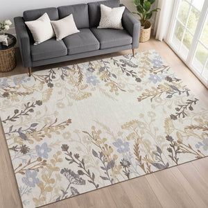 HomeRoots 10' X 14' Stunning Ivory Khaki Gray Floral Washable Area Rug for Indoor & Outdoor Spaces 659885