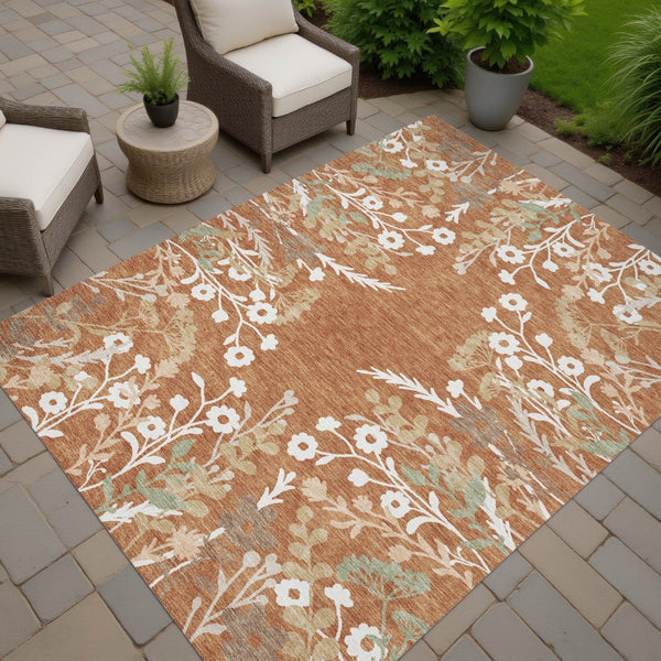 HomeRoots 5' X 8' Chili Red Floral Indoor Outdoor Area Rug - Washable, Durable & Perfect for High-Traffic Spaces 659887