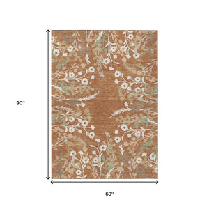 HomeRoots 5' X 8' Chili Red Floral Indoor Outdoor Area Rug - Washable, Durable & Perfect for High-Traffic Spaces 659887