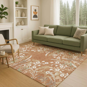 HomeRoots 5' X 8' Chili Red Floral Indoor Outdoor Area Rug - Washable, Durable & Perfect for High-Traffic Spaces 659887