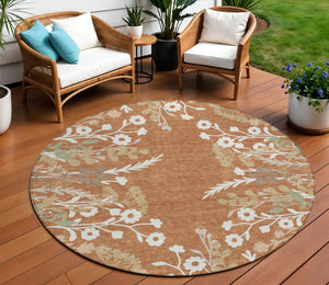 HomeRoots 8' Vibrant Chili Red Floral Round Area Rug - Washable, Indoor/Outdoor, Stain-Resistant, Durable Design 659888