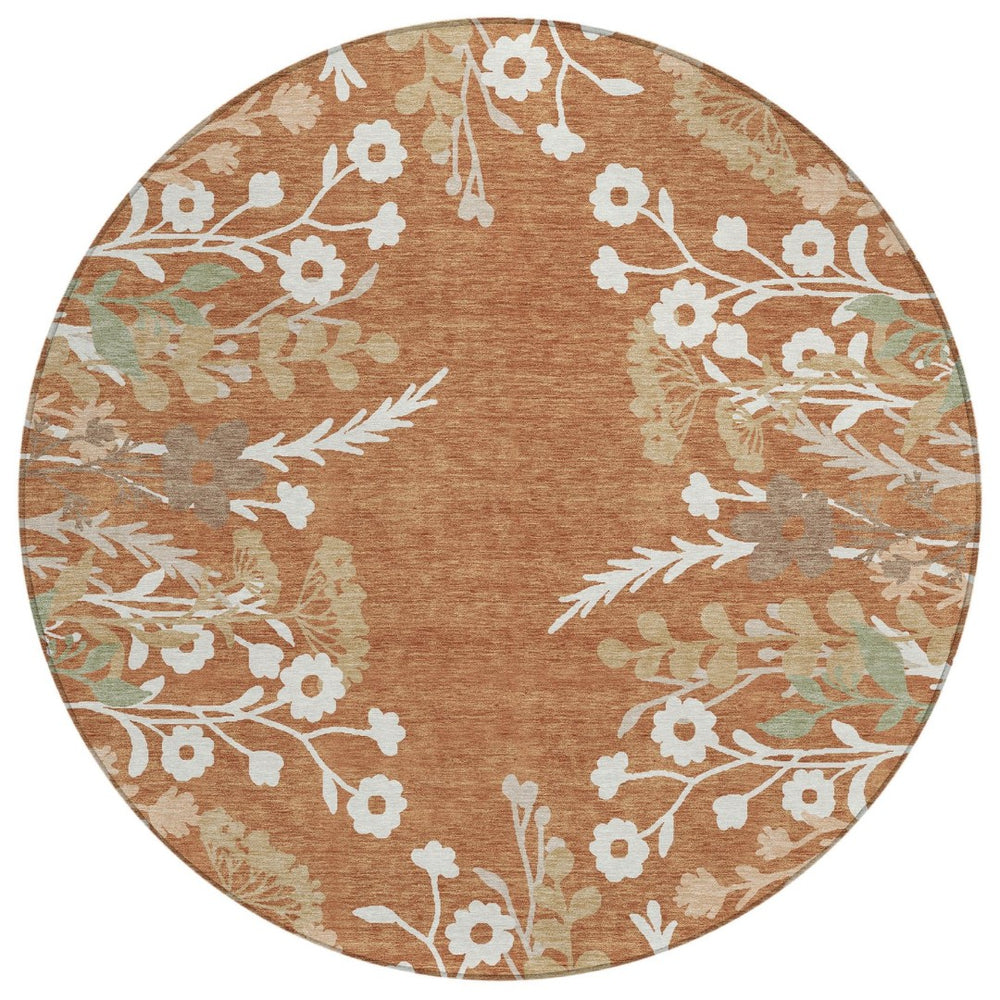 HomeRoots 8' Vibrant Chili Red Floral Round Area Rug - Washable, Indoor/Outdoor, Stain-Resistant, Durable Design 659888