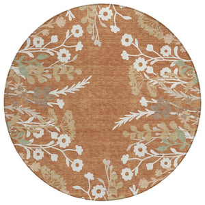 HomeRoots 8' Vibrant Chili Red Floral Round Area Rug - Washable, Indoor/Outdoor, Stain-Resistant, Durable Design 659888