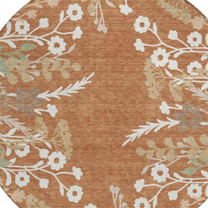 HomeRoots 8' Vibrant Chili Red Floral Round Area Rug - Washable, Indoor/Outdoor, Stain-Resistant, Durable Design 659888