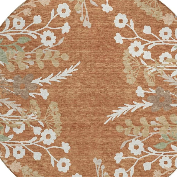 HomeRoots 8' Vibrant Chili Red Floral Round Area Rug - Washable, Indoor/Outdoor, Stain-Resistant, Durable Design 659888