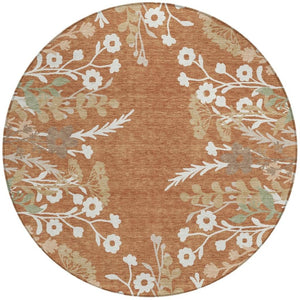 HomeRoots 8' Vibrant Chili Red Floral Round Area Rug - Washable, Indoor/Outdoor, Stain-Resistant, Durable Design 659888