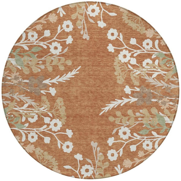 HomeRoots 8' Vibrant Chili Red Floral Round Area Rug - Washable, Indoor/Outdoor, Stain-Resistant, Durable Design 659888