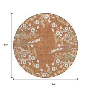 HomeRoots 8' Vibrant Chili Red Floral Round Area Rug - Washable, Indoor/Outdoor, Stain-Resistant, Durable Design 659888