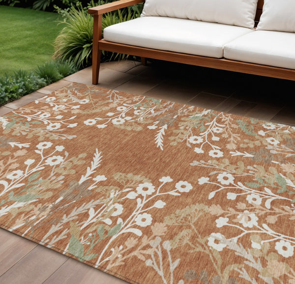 HomeRoots 8' X 10' Chili Red Floral Area Rug - Indoor/Outdoor, Washable, Stain-Resistant, Durable Design! 659889