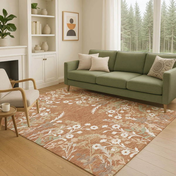 HomeRoots 8' X 10' Chili Red Floral Area Rug - Indoor/Outdoor, Washable, Stain-Resistant, Durable Design! 659889