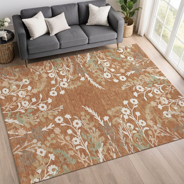 HomeRoots 8' X 10' Chili Red Floral Area Rug - Indoor/Outdoor, Washable, Stain-Resistant, Durable Design! 659889