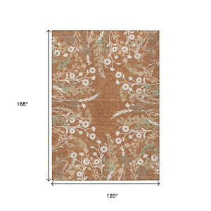 HomeRoots 10' X 14' Chili Red Floral Area Rug - Stylish, Durable & Washable for Indoor & Outdoor Spaces! 659891