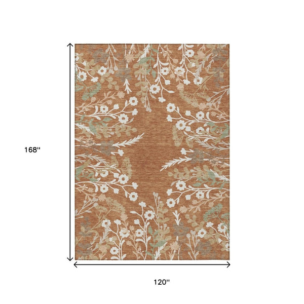 HomeRoots 10' X 14' Chili Red Floral Area Rug - Stylish, Durable & Washable for Indoor & Outdoor Spaces! 659891