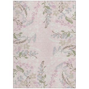 HomeRoots 5' X 8' Elegant Pink Ivory Gray Floral Area Rug - Washable, Durable for Indoor & Outdoor Spaces! 659893