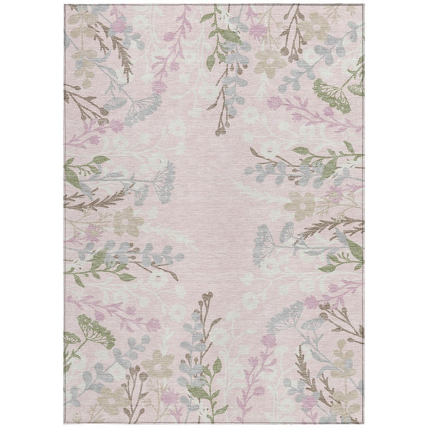 HomeRoots 5' X 8' Elegant Pink Ivory Gray Floral Area Rug - Washable, Durable for Indoor & Outdoor Spaces! 659893