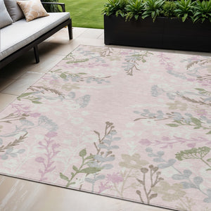 HomeRoots 5' X 8' Elegant Pink Ivory Gray Floral Area Rug - Washable, Durable for Indoor & Outdoor Spaces! 659893