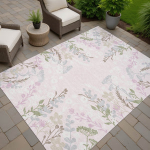 HomeRoots 5' X 8' Elegant Pink Ivory Gray Floral Area Rug - Washable, Durable for Indoor & Outdoor Spaces! 659893