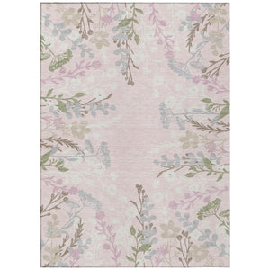 HomeRoots 5' X 8' Elegant Pink Ivory Gray Floral Area Rug - Washable, Durable for Indoor & Outdoor Spaces! 659893