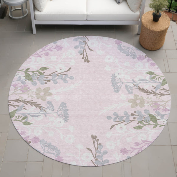 HomeRoots 8' Pink Floral Indoor Outdoor Area Rug – Durable, Washable, and Stylish for Patios and Entryways 659894