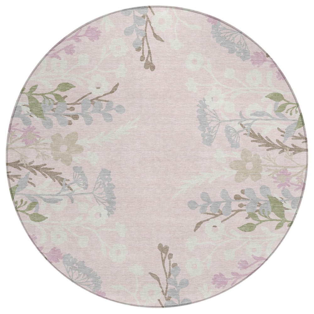 HomeRoots 8' Pink Floral Indoor Outdoor Area Rug – Durable, Washable, and Stylish for Patios and Entryways 659894