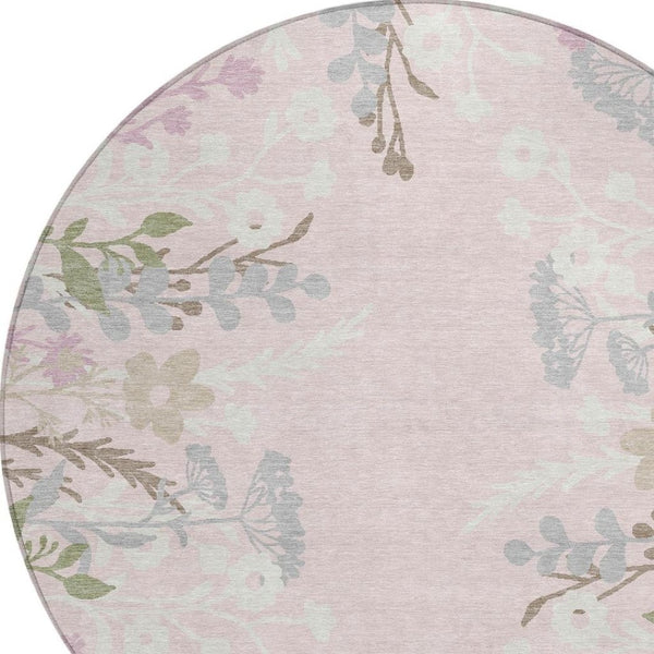 HomeRoots 8' Pink Floral Indoor Outdoor Area Rug – Durable, Washable, and Stylish for Patios and Entryways 659894