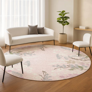 HomeRoots 8' Pink Floral Indoor Outdoor Area Rug – Durable, Washable, and Stylish for Patios and Entryways 659894