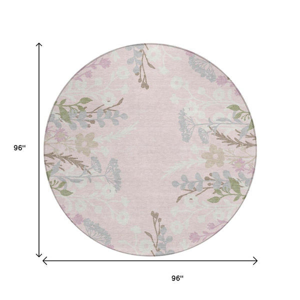 HomeRoots 8' Pink Floral Indoor Outdoor Area Rug – Durable, Washable, and Stylish for Patios and Entryways 659894