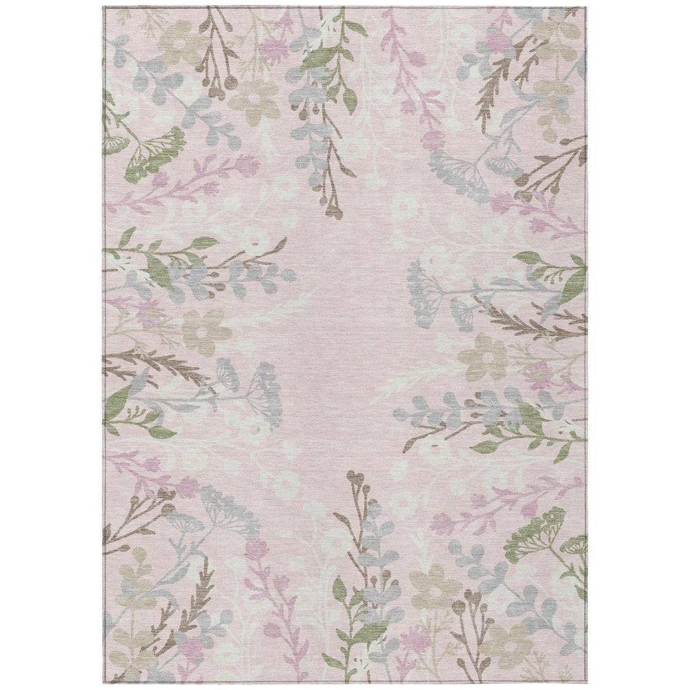 HomeRoots 8' X 10' Pink Ivory Gray Floral Area Rug - Washable, Durable, Perfect for Indoor & Outdoor Spaces! 659895