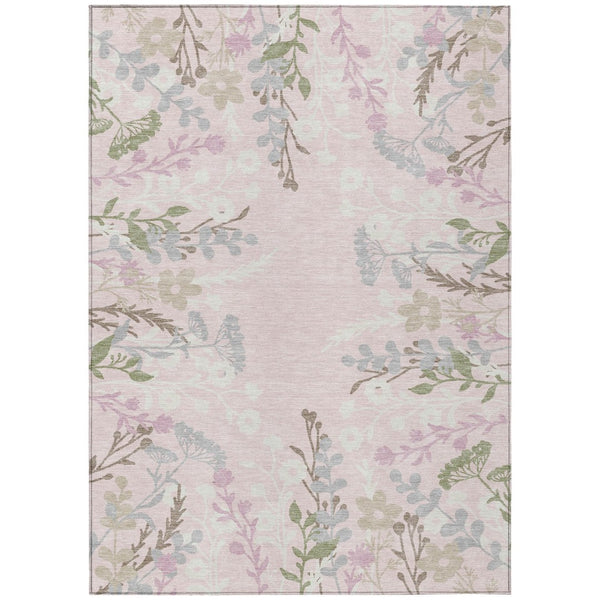 HomeRoots 8' X 10' Pink Ivory Gray Floral Area Rug - Washable, Durable, Perfect for Indoor & Outdoor Spaces! 659895