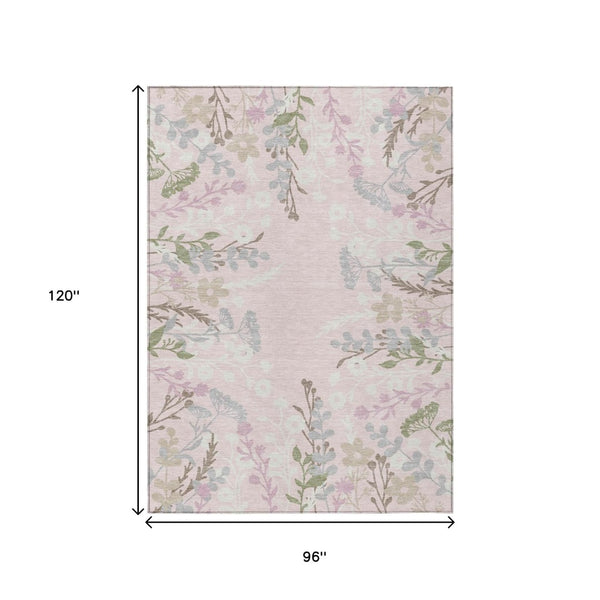 HomeRoots 8' X 10' Pink Ivory Gray Floral Area Rug - Washable, Durable, Perfect for Indoor & Outdoor Spaces! 659895