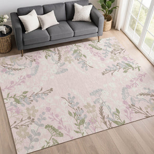 HomeRoots 8' X 10' Pink Ivory Gray Floral Area Rug - Washable, Durable, Perfect for Indoor & Outdoor Spaces! 659895