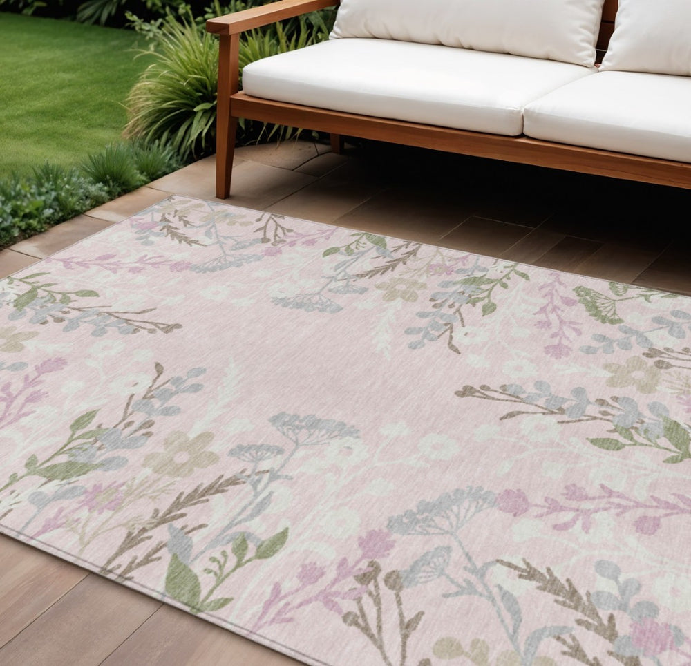 HomeRoots 9' X 12' Floral Washable Area Rug in Pink, Ivory & Gray – Perfect for Indoor & Outdoor Spaces! 659896