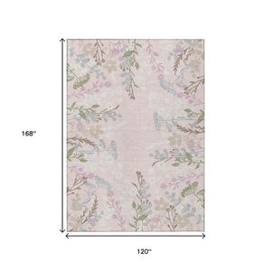 HomeRoots 10' Elegant Floral Washable Area Rug in Pink, Ivory & Gray - Indoor/Outdoor Durable Design for All Spaces 659897