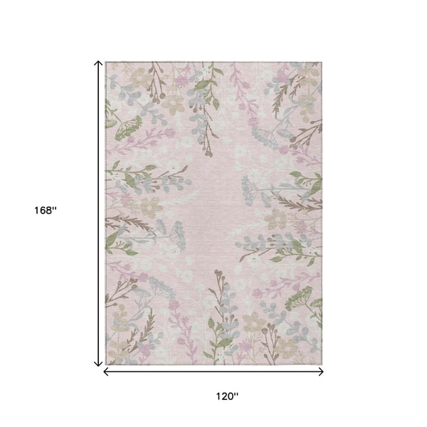 HomeRoots 10' Elegant Floral Washable Area Rug in Pink, Ivory & Gray - Indoor/Outdoor Durable Design for All Spaces 659897