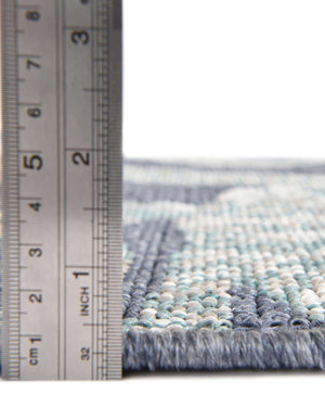 Unique Loom Outdoor Coastal Tethered Machine Made Solid Print Rug Navy Blue, Ivory/Gray/Green 7' 1" x 7' 1"