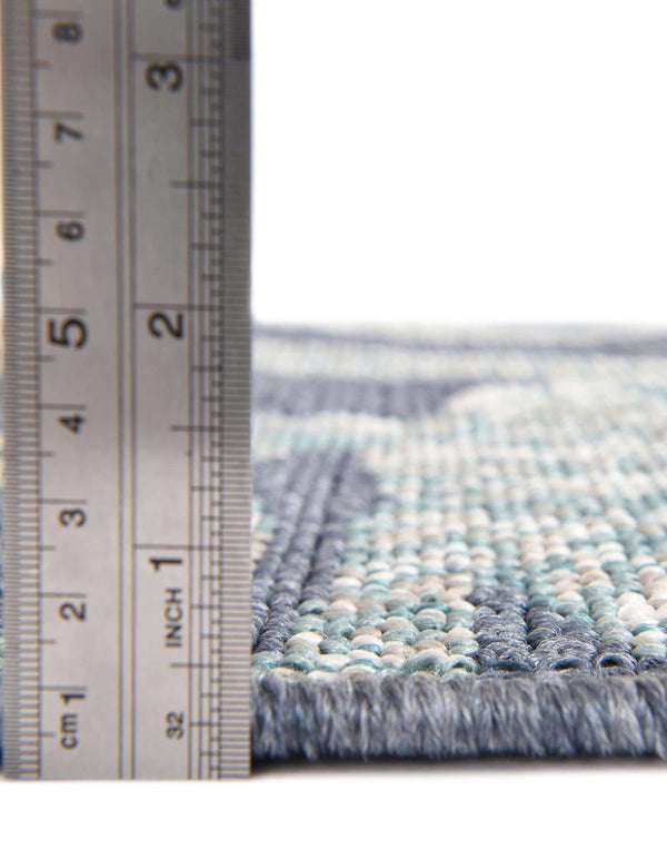 Unique Loom Outdoor Coastal Tethered Machine Made Solid Print Rug Navy Blue, Ivory/Gray/Green 7' 1" x 7' 1"