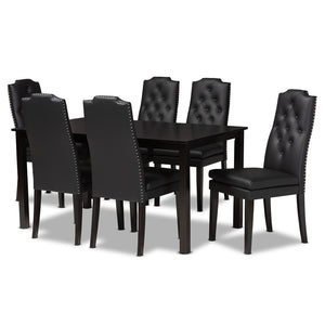 Baxton Studio Baxton Dylin 7-Piece Dining Set: Modern Black Faux Leather Chairs & Elegant Dark Brown Table Design BBT5158-Black/Dark Brown-7PC Dining Set