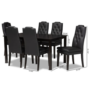 Baxton Studio Baxton Dylin 7-Piece Dining Set: Modern Black Faux Leather Chairs & Elegant Dark Brown Table Design BBT5158-Black/Dark Brown-7PC Dining Set